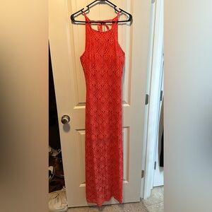 Bisou Bisou Red Lace Maxi Dress